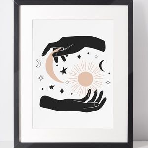 Wall Art Bohemian Celestial Hands Print Poster Illustration Unframed